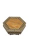 شکلات خوری خاتم کاری / شش گوش / مدل حوضی / دسته برنجی / پایه چوبی / داخل و کف چوب راش / اثر گروه هنری رستا / قطر 18 سانتی متر