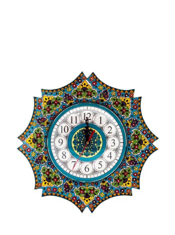 ساعت دیواری سفال میناکاری شده / اثر گروه هنری رستا / قطر 31 سانتی متر